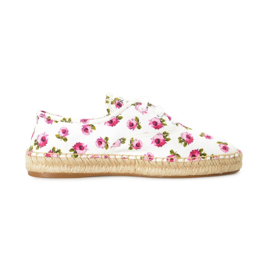 Prada Women's 1E988L Canvas Floral Print Lace Up Flats Casual Shoes - Picture 3 of 8
